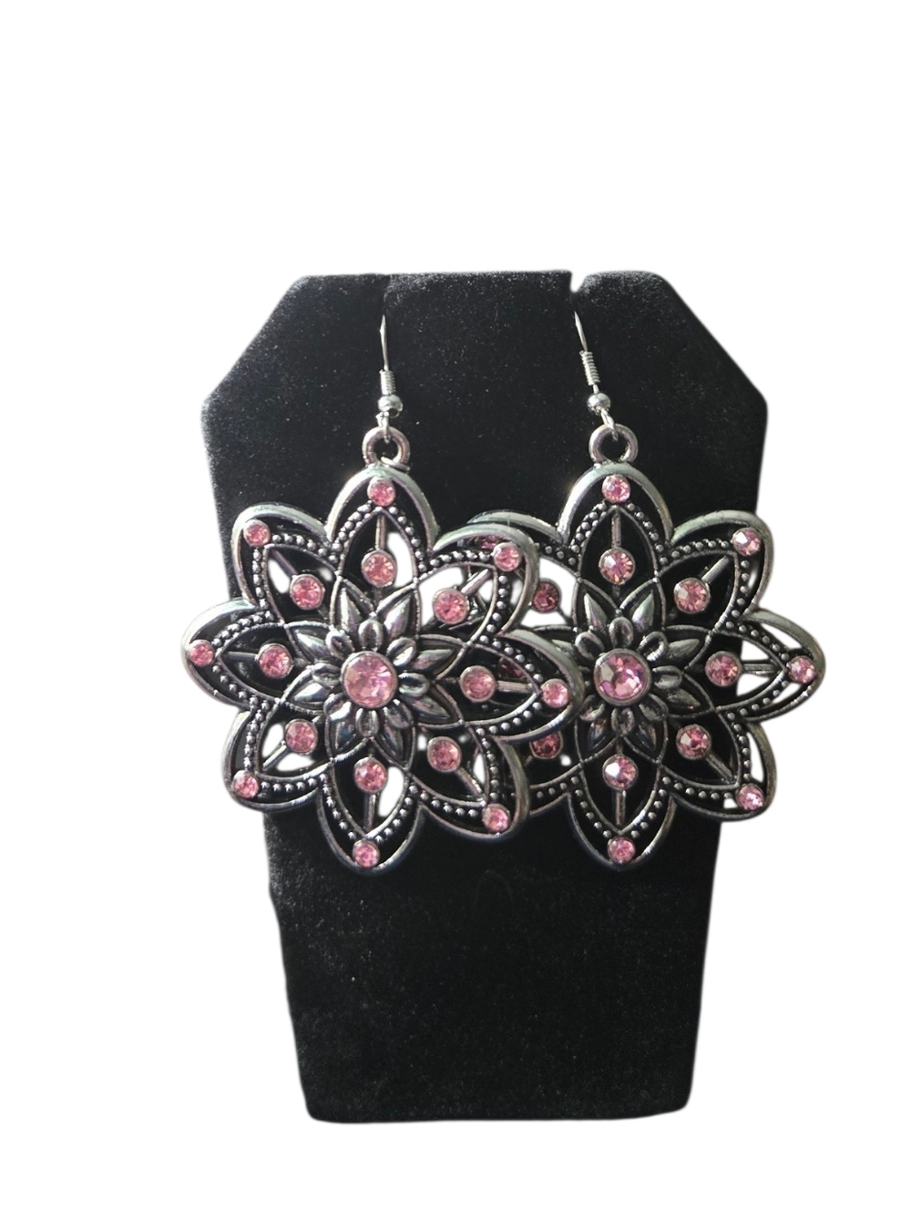 Floral Filigree Pink Crystal Drop Earrings - Women Jewelry